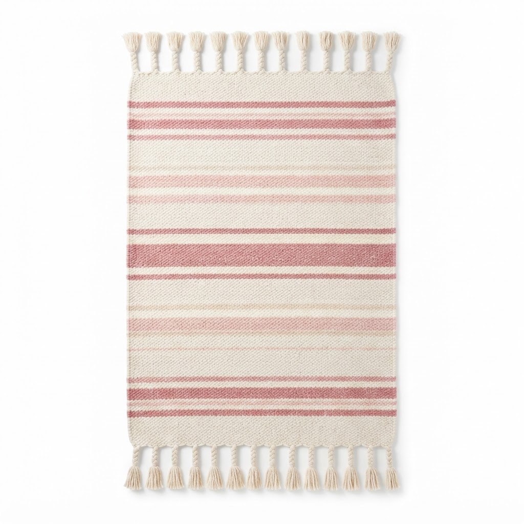 Pink Striped Tassel Area Rug