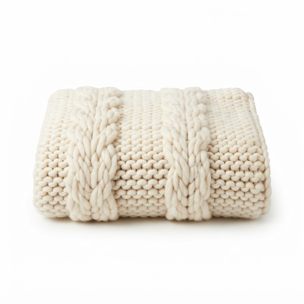 Cream Chunky Knit Throw Blanket