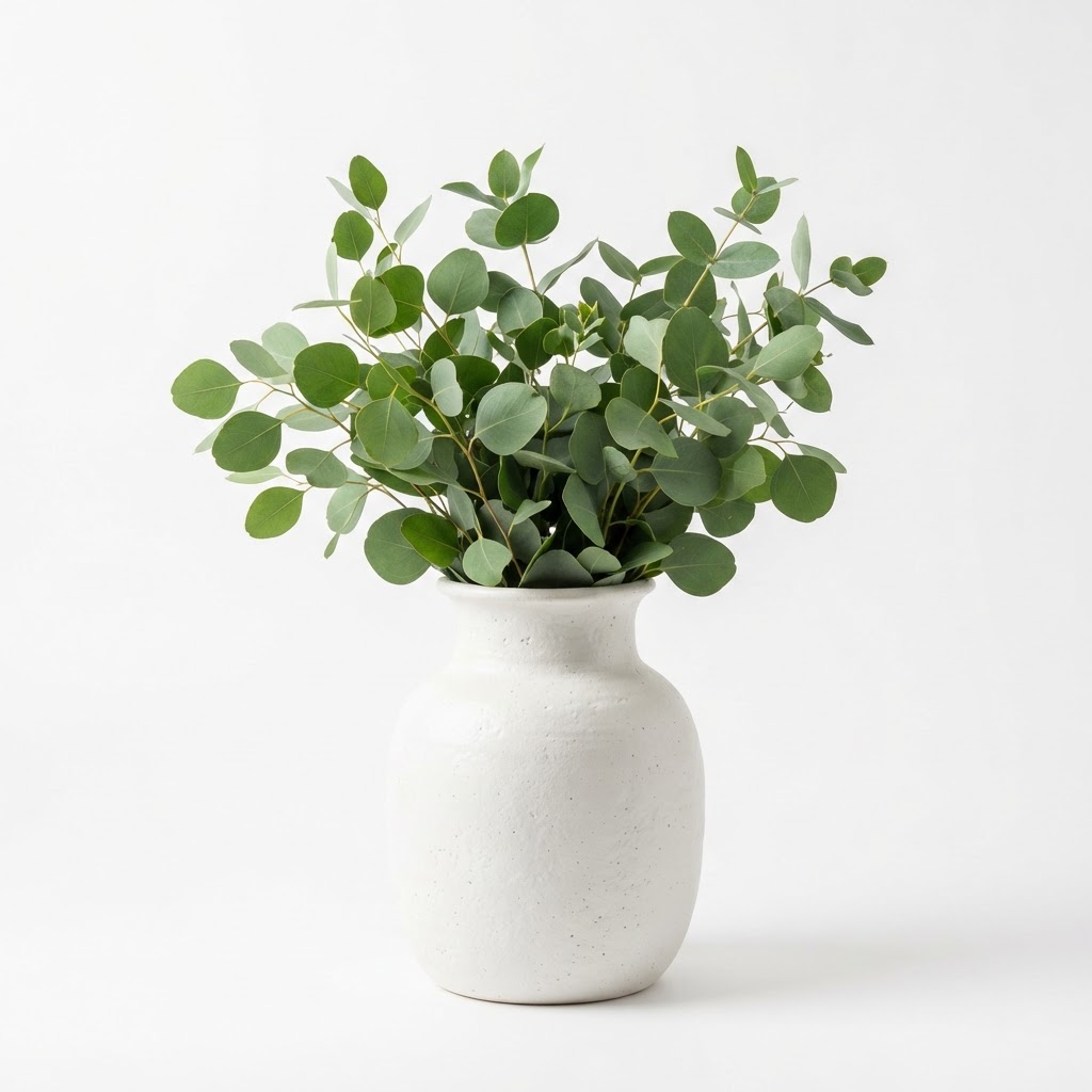 Ceramic White Vase with Eucalyptus