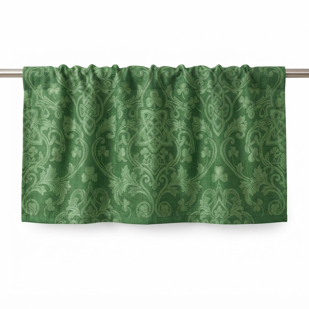 Linen Damask Green Window Valance