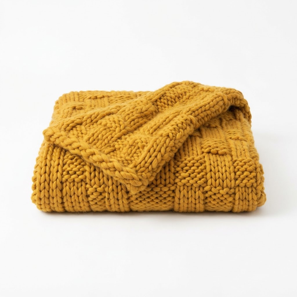 Cozy Chunky Knit Mustard Throw Blanket