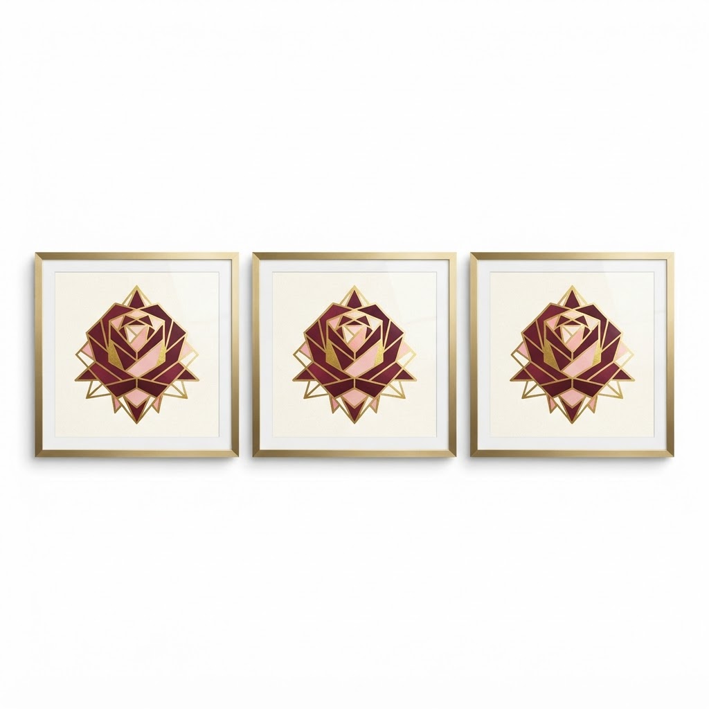 Art Deco Geometric Rose Wall Print Set
