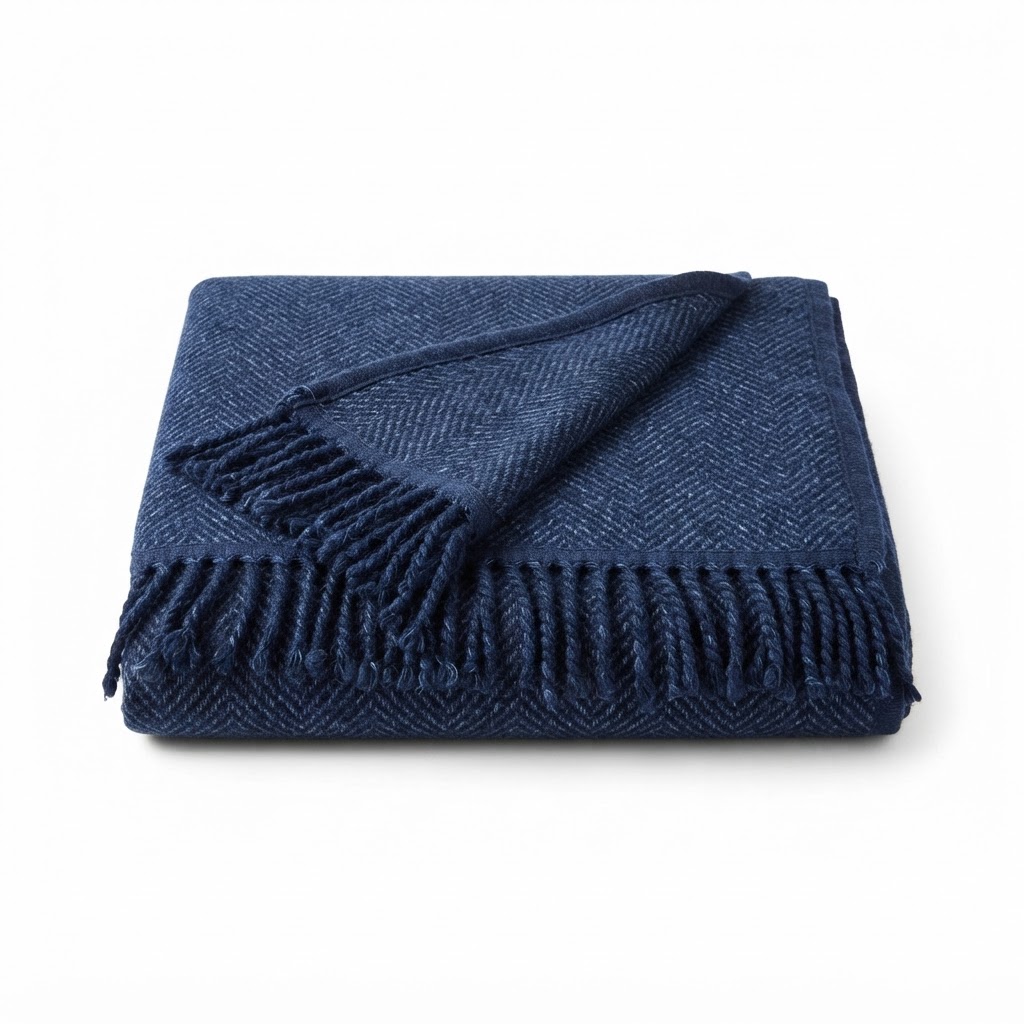 Transitional Navy Wool Throw Blanket