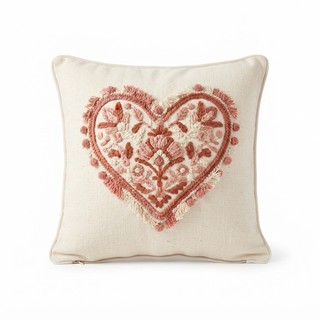 Embroidered Heart Throw Pillow