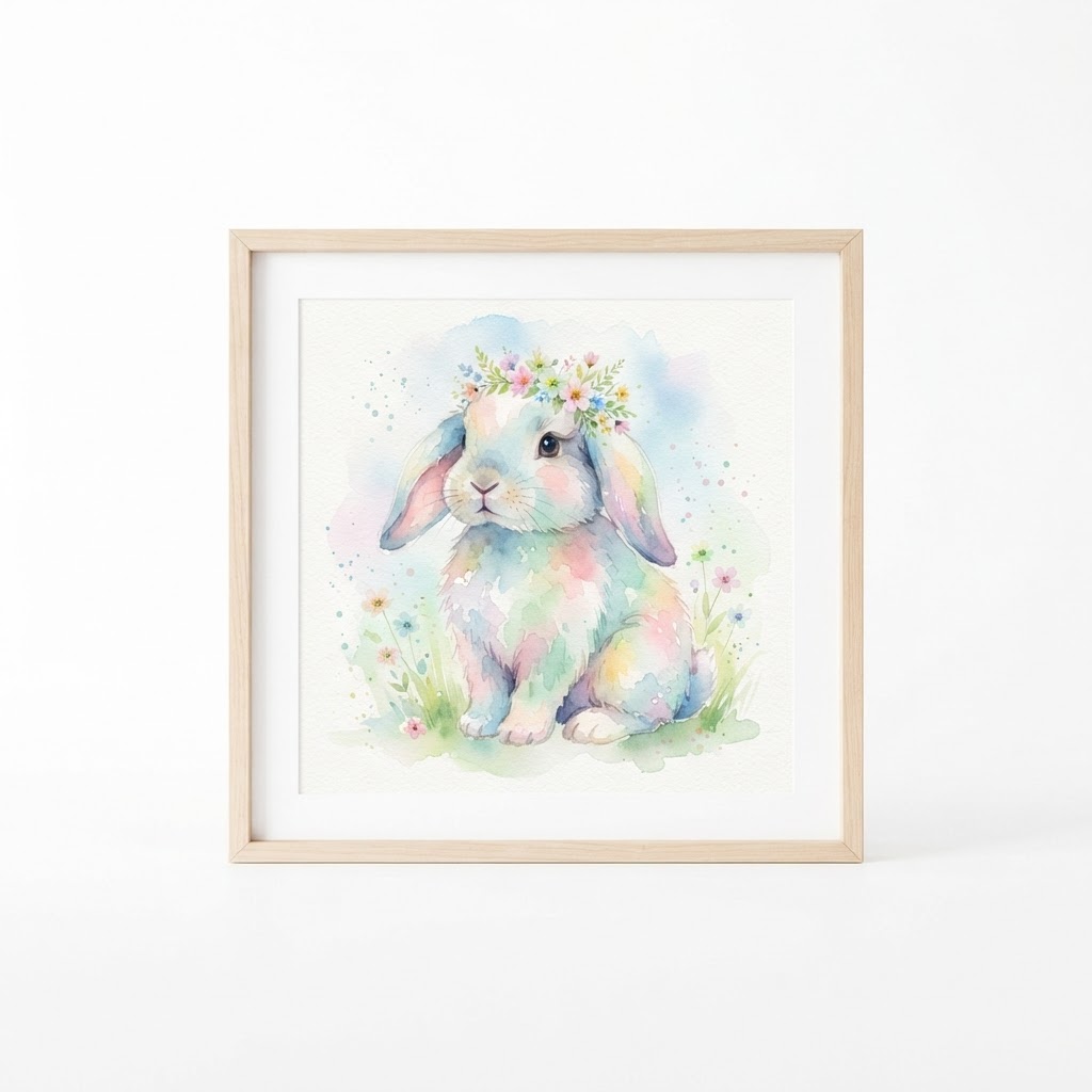 Easter Pastel Watercolor Bunny Wall Art