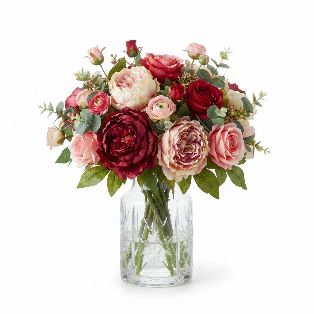 Faux Floral Peony and Rose Arrangement