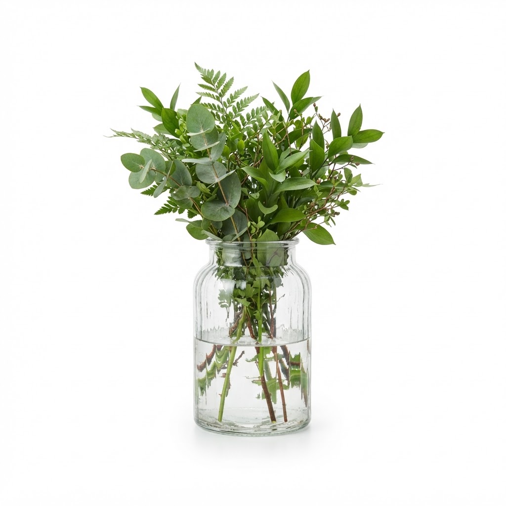 Clear Glass Vase with Foliage