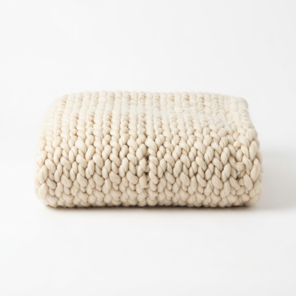 Chunky Knit Cream Blanket