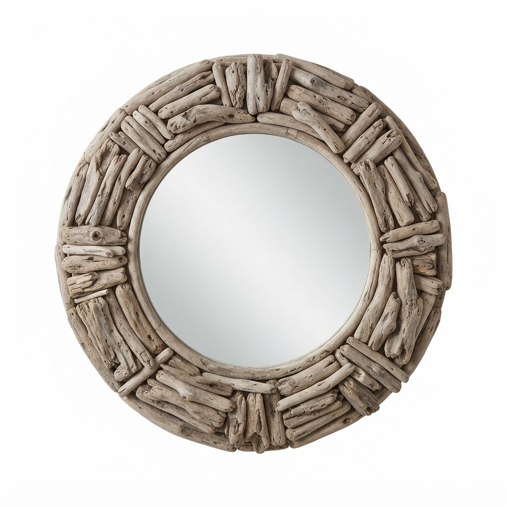 Round Driftwood Framed Mirror