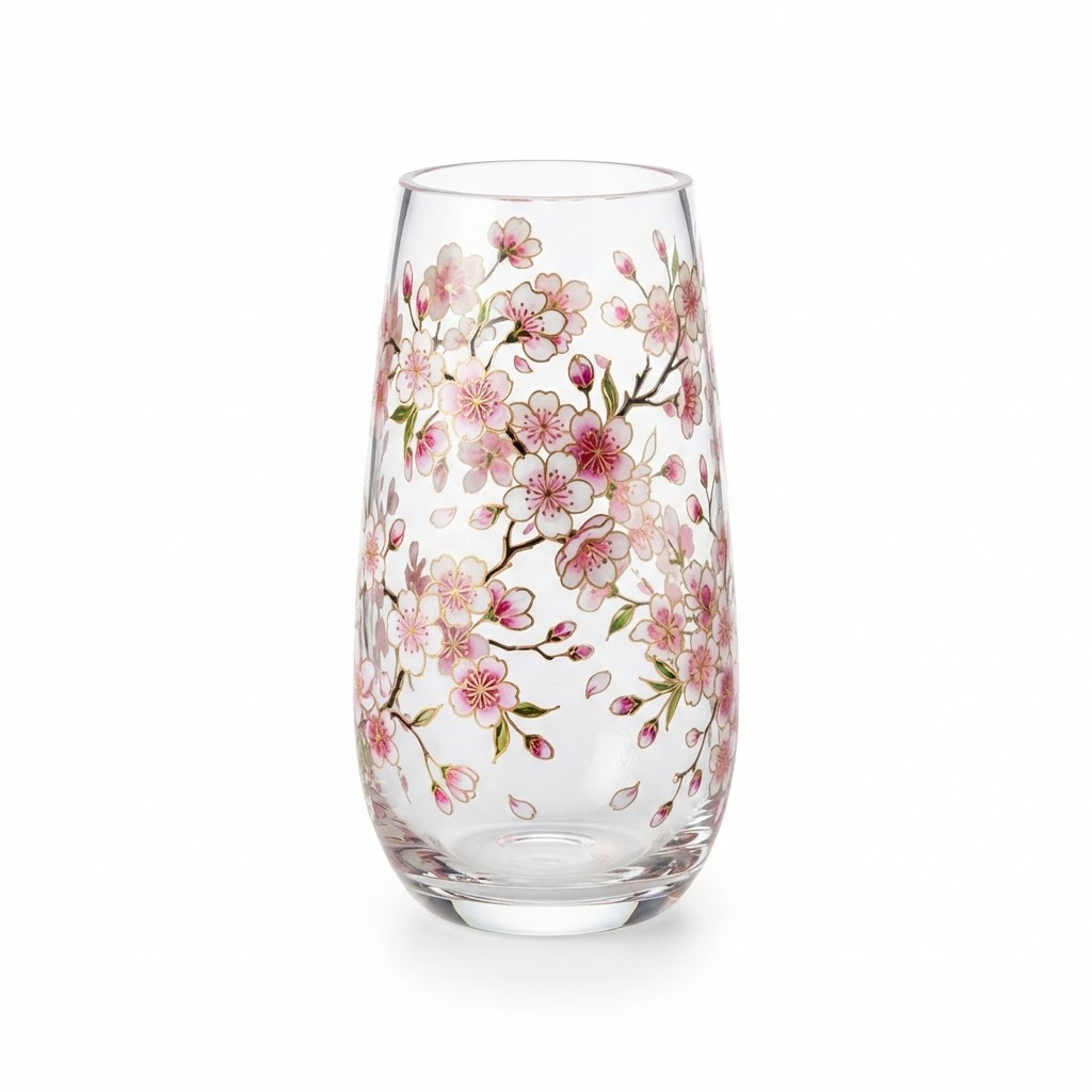 Spring Cherry Blossom Glass Vase