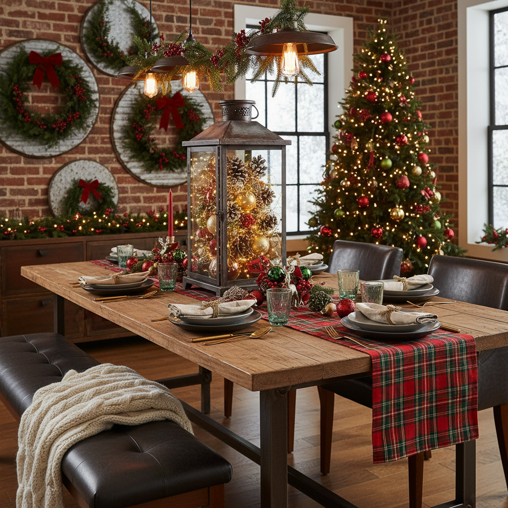 Industrial Christmas Dining Room
