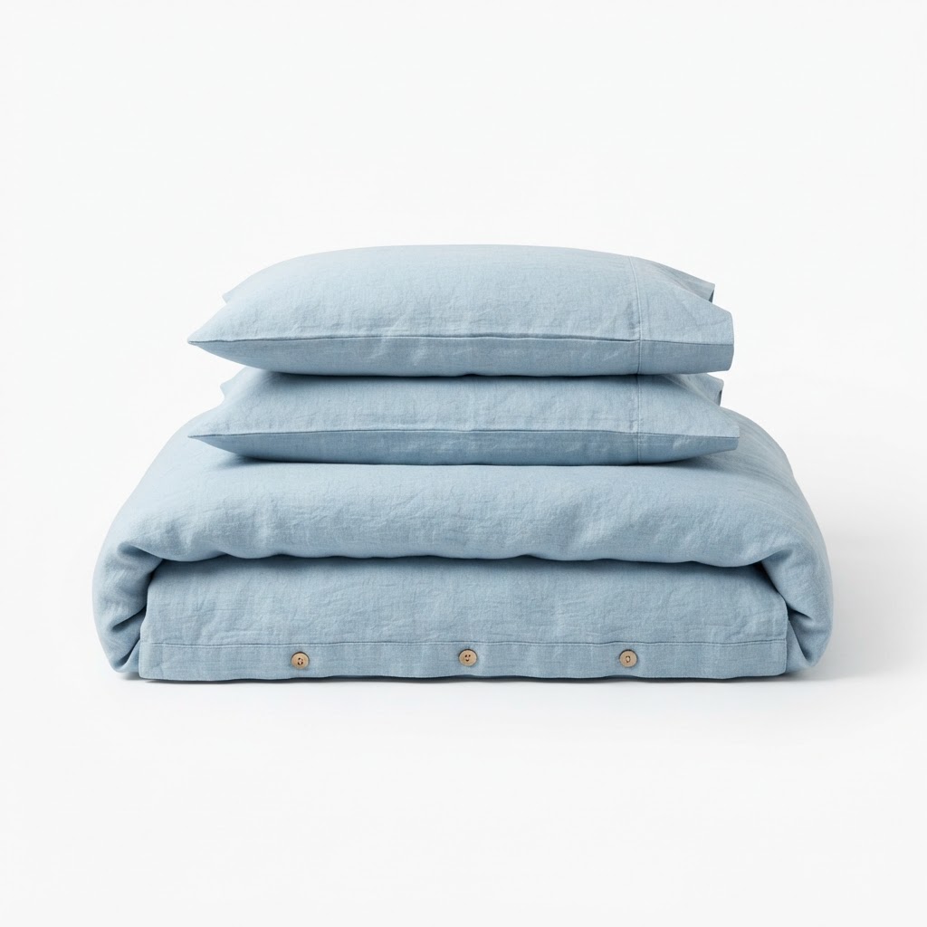 Light Blue Linen Duvet Set