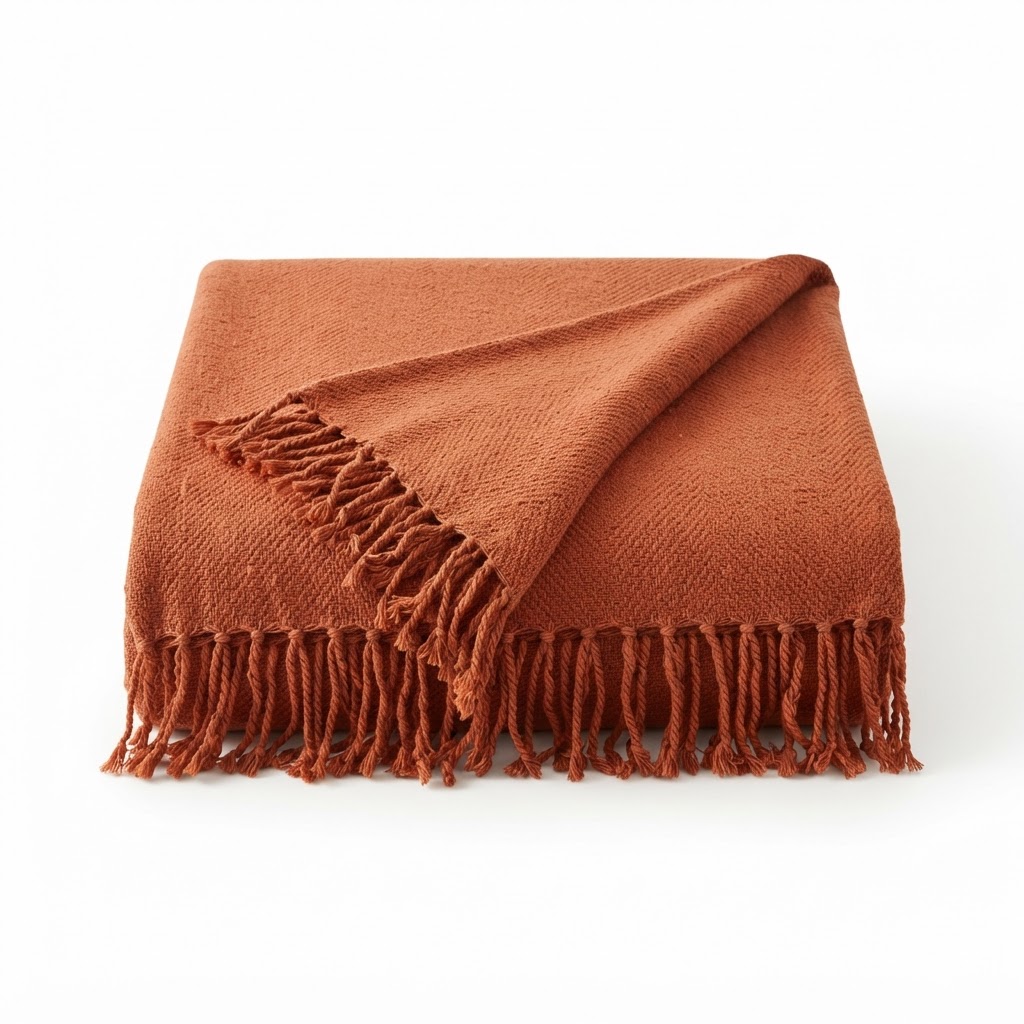 Rust Orange Woven Cotton Blanket