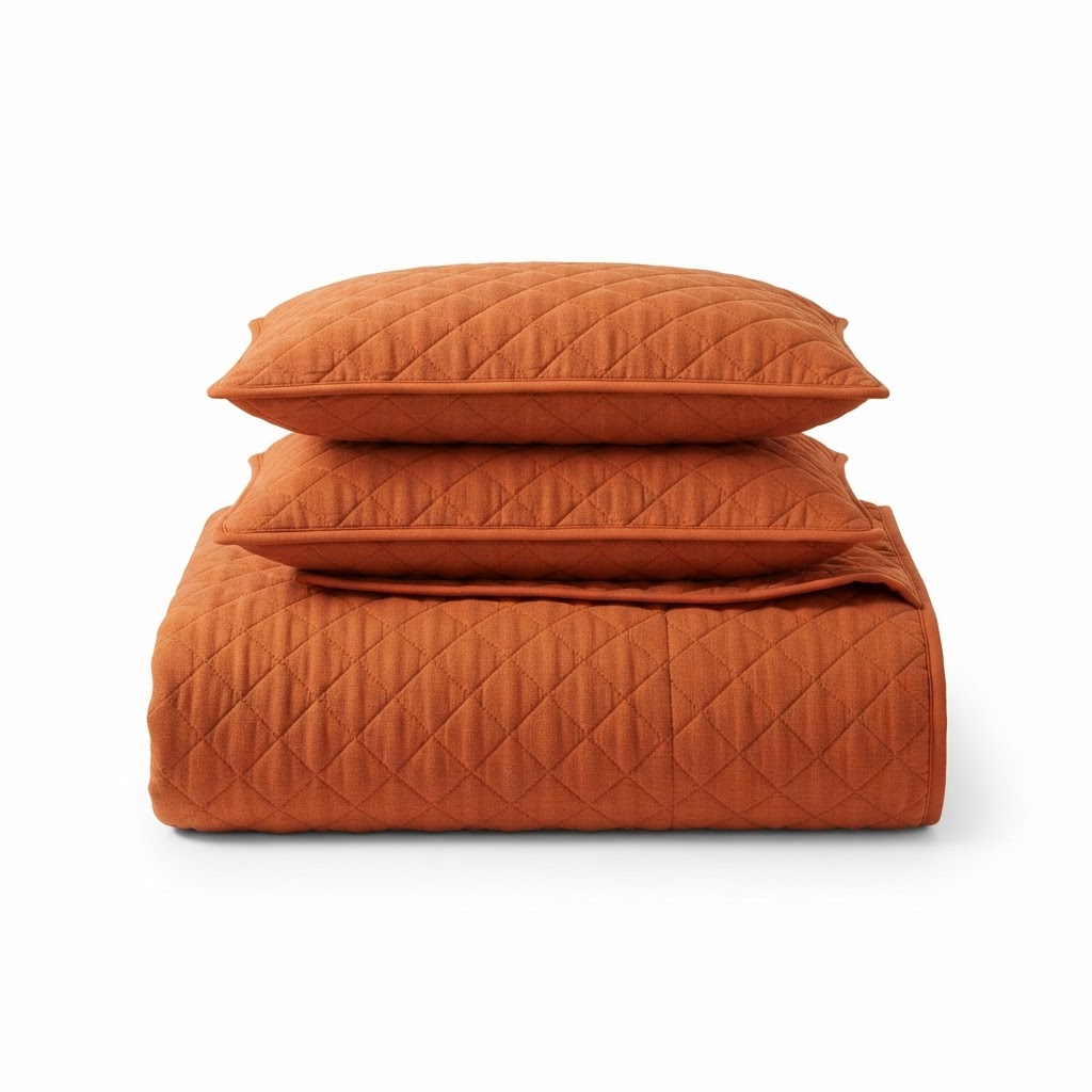 Burnt Orange Quilted Bedspread Set