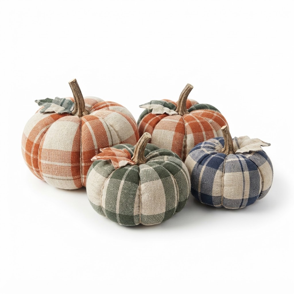 Plaid Linen Decorative Pumpkin Set