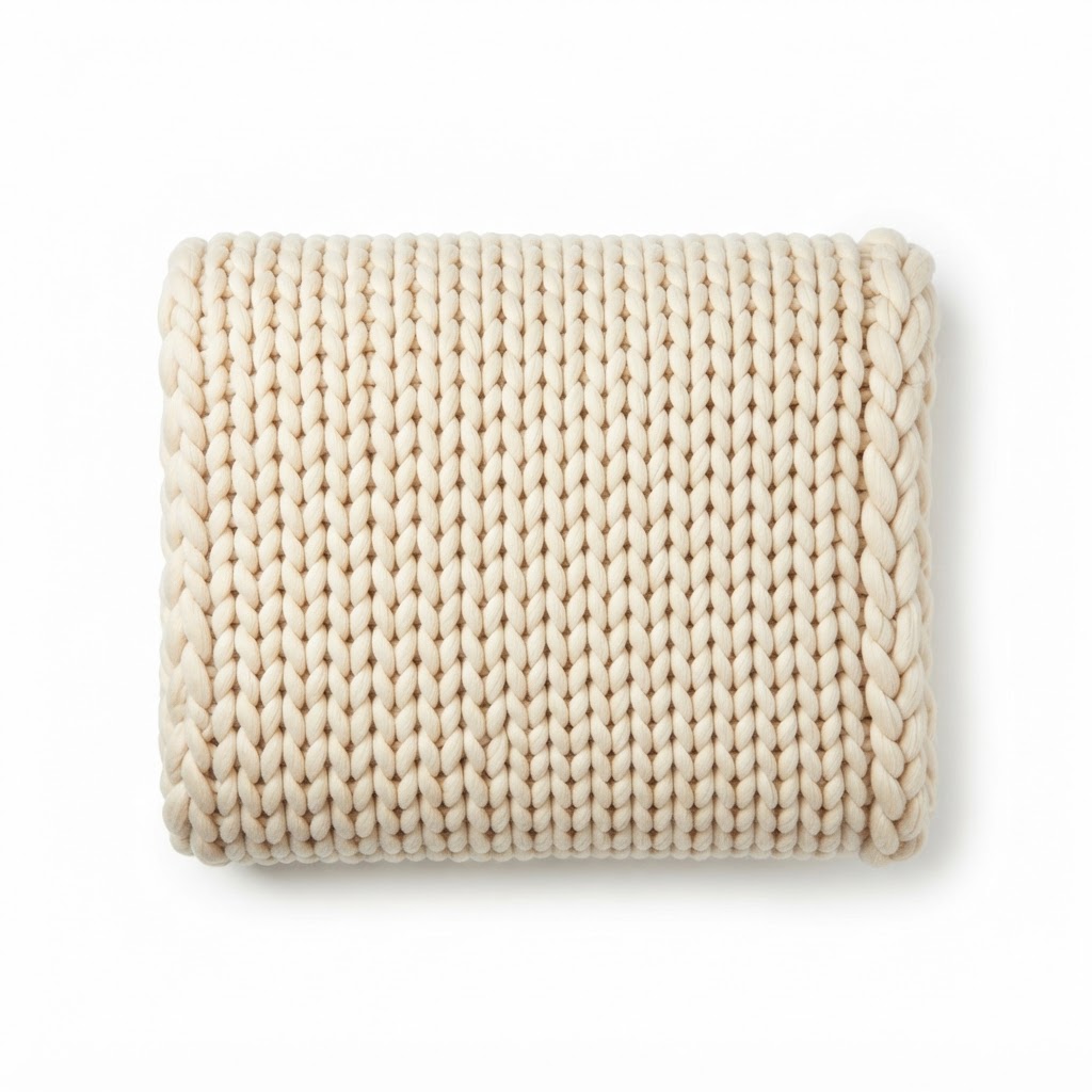 Chunky Knit Cream Cotton Throw