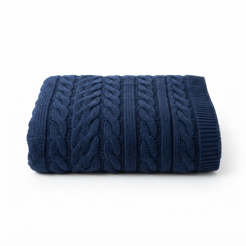 Cozy Cable Knit Navy Throw Blanket