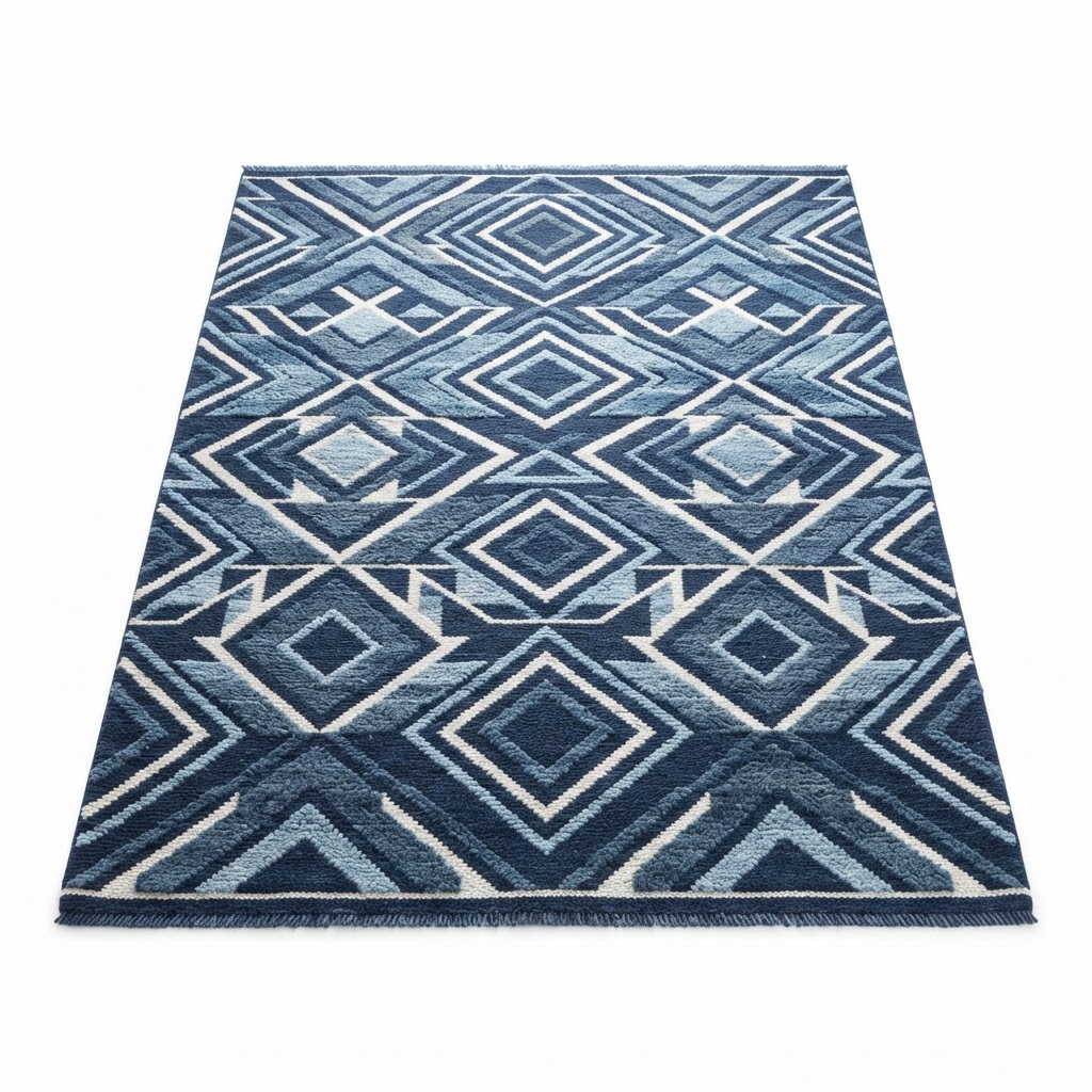 blue geometric area rug