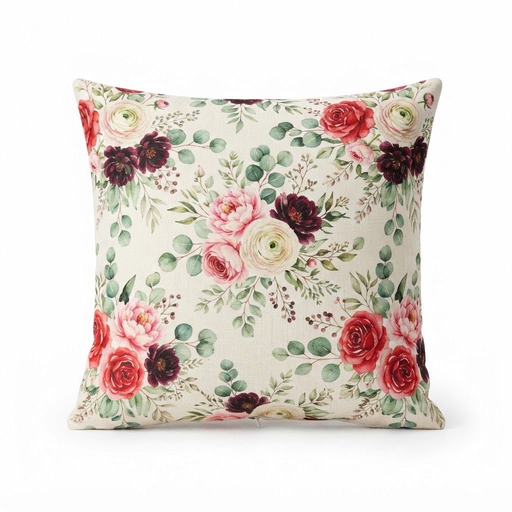 Floral Print Decorative Pillow