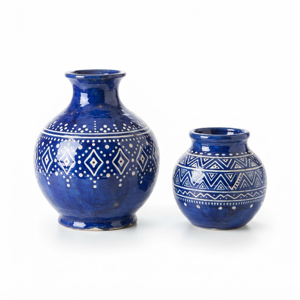 Blue Glazed Ceramic Vase Set