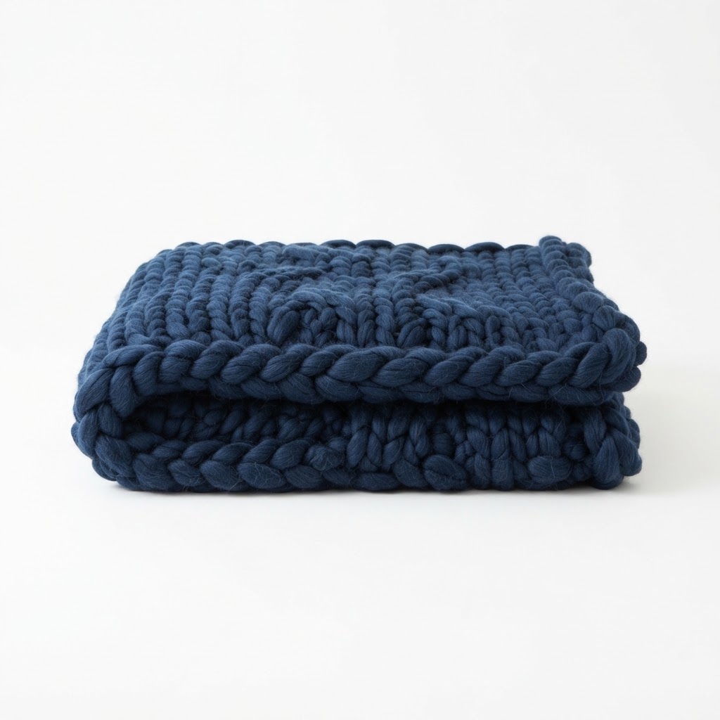Winter Midnight Blue Chunky Knit Blanket
