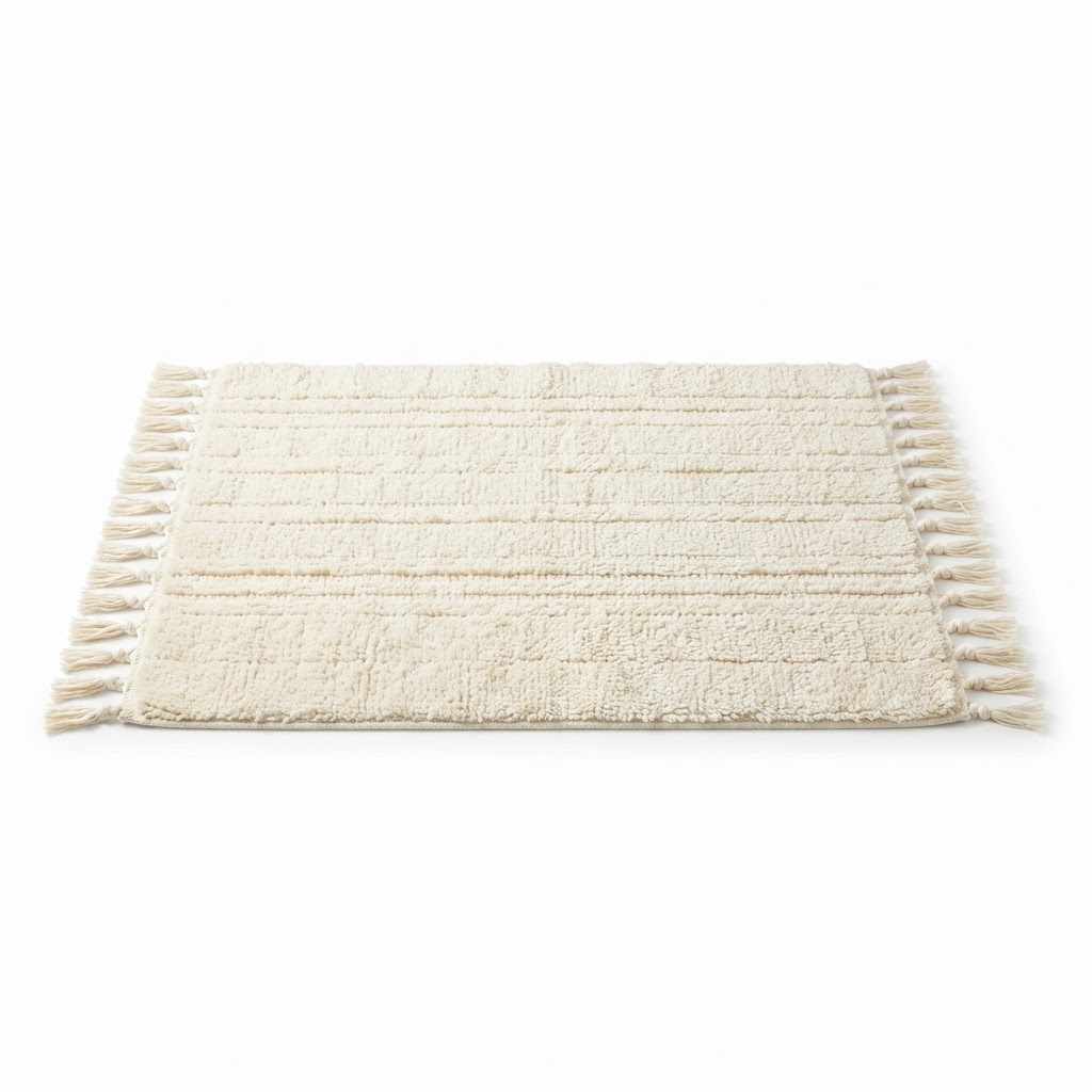 Cream Fringed Bath Mat
