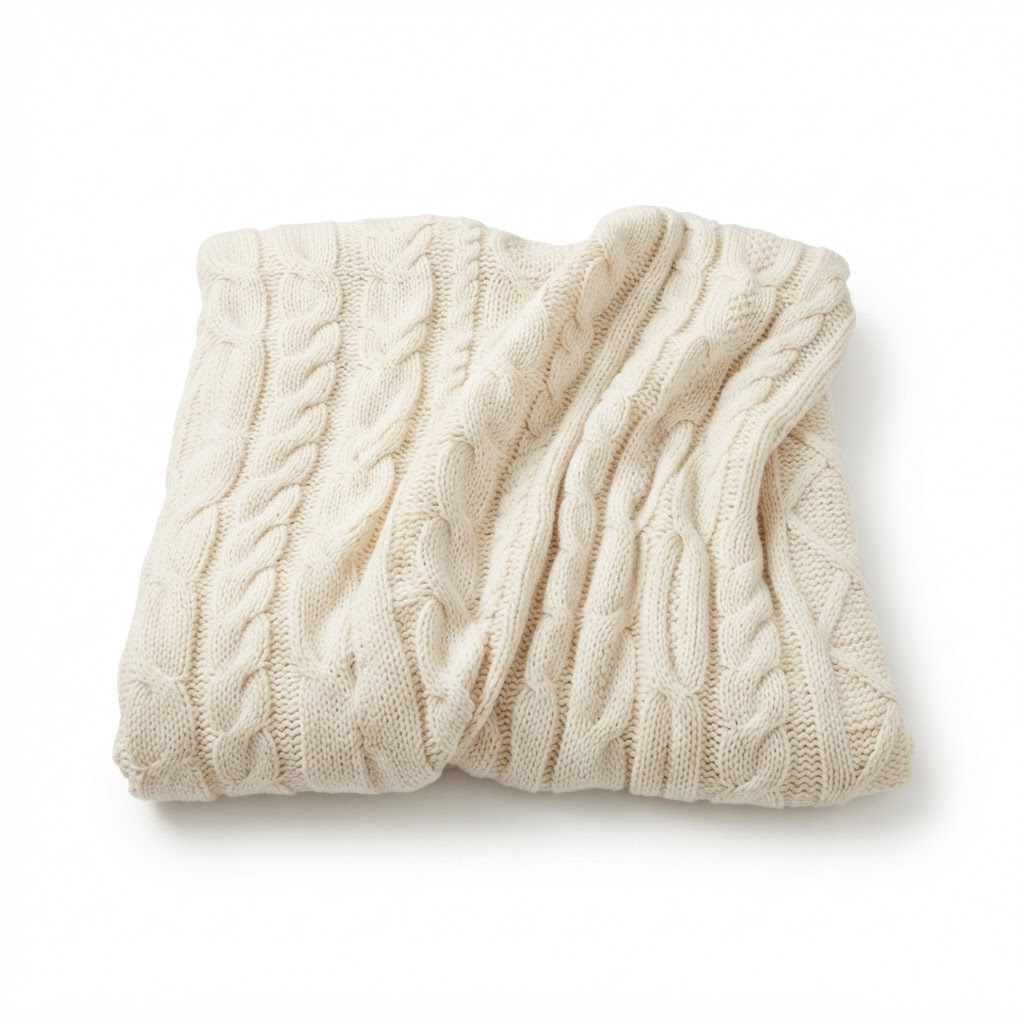 Cream Cable Knit Throw Blanket