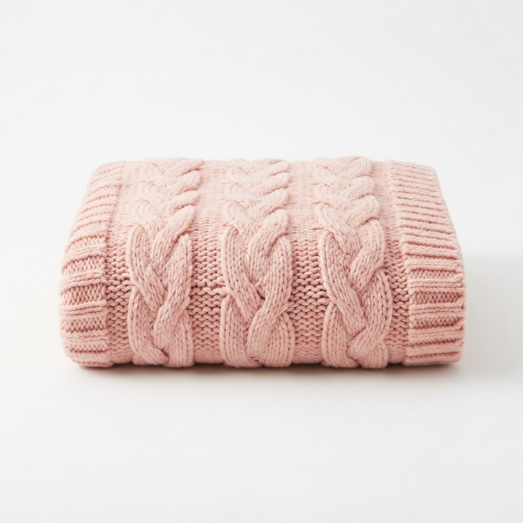 Cozy Cable Knit Blush Throw Blanket