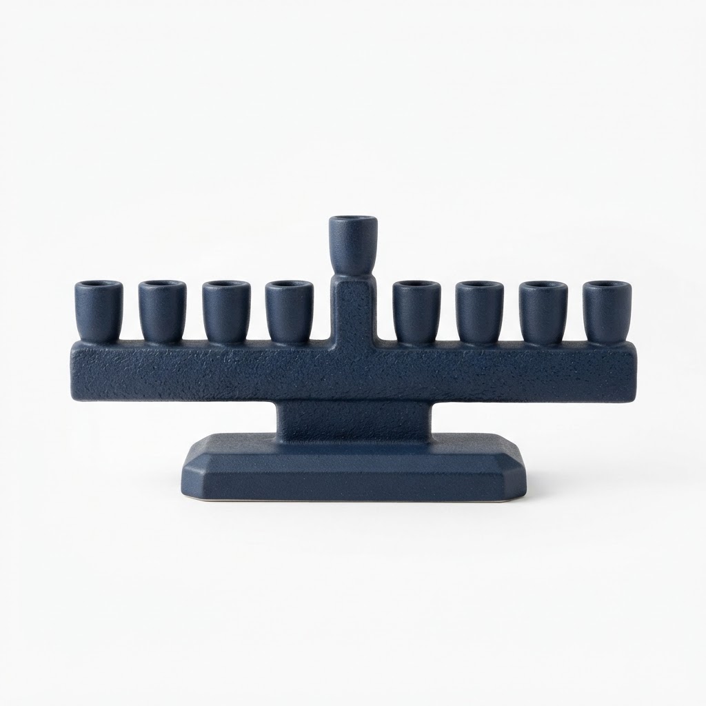 Navy Blue Ceramic Hanukkah Menorah