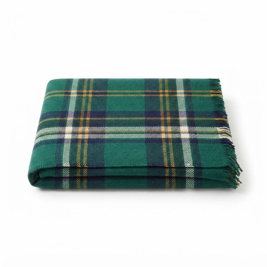 Transitional Emerald Green Plaid Throw Blanket