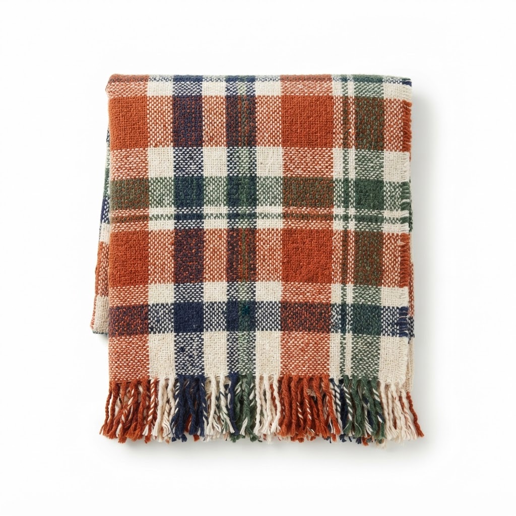 Textured Plaid Throw Blanket