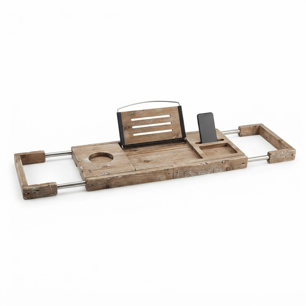 Distressed Wood Bathtub Caddy Tray