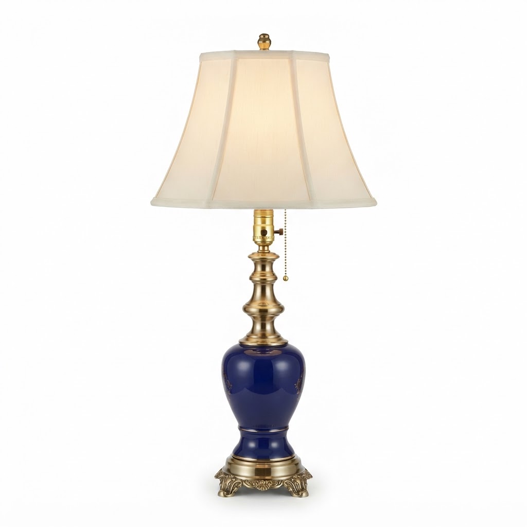Brass Table Lamp with Blue Base