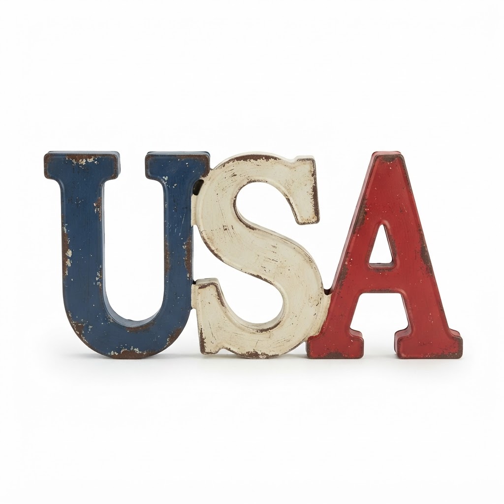 Metal Distressed USA Letter Sign