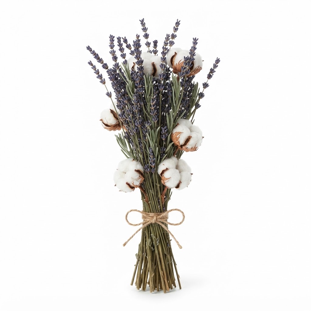Dried Cotton and Lavender Stem Bundle