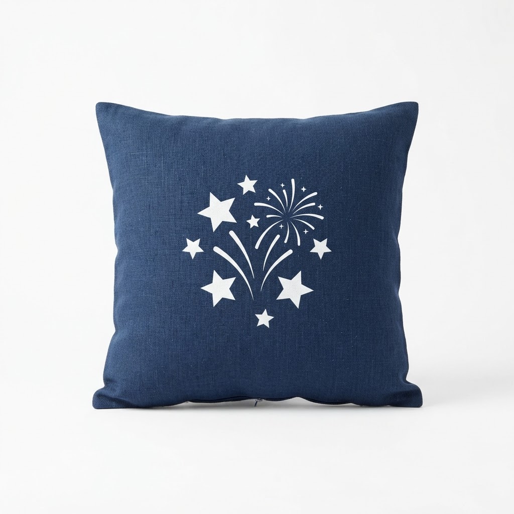 Navy Linen July 4th Pillow