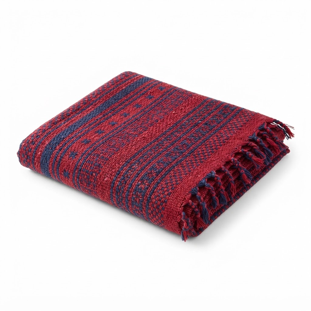 Woven Red and Blue Throw Blanket