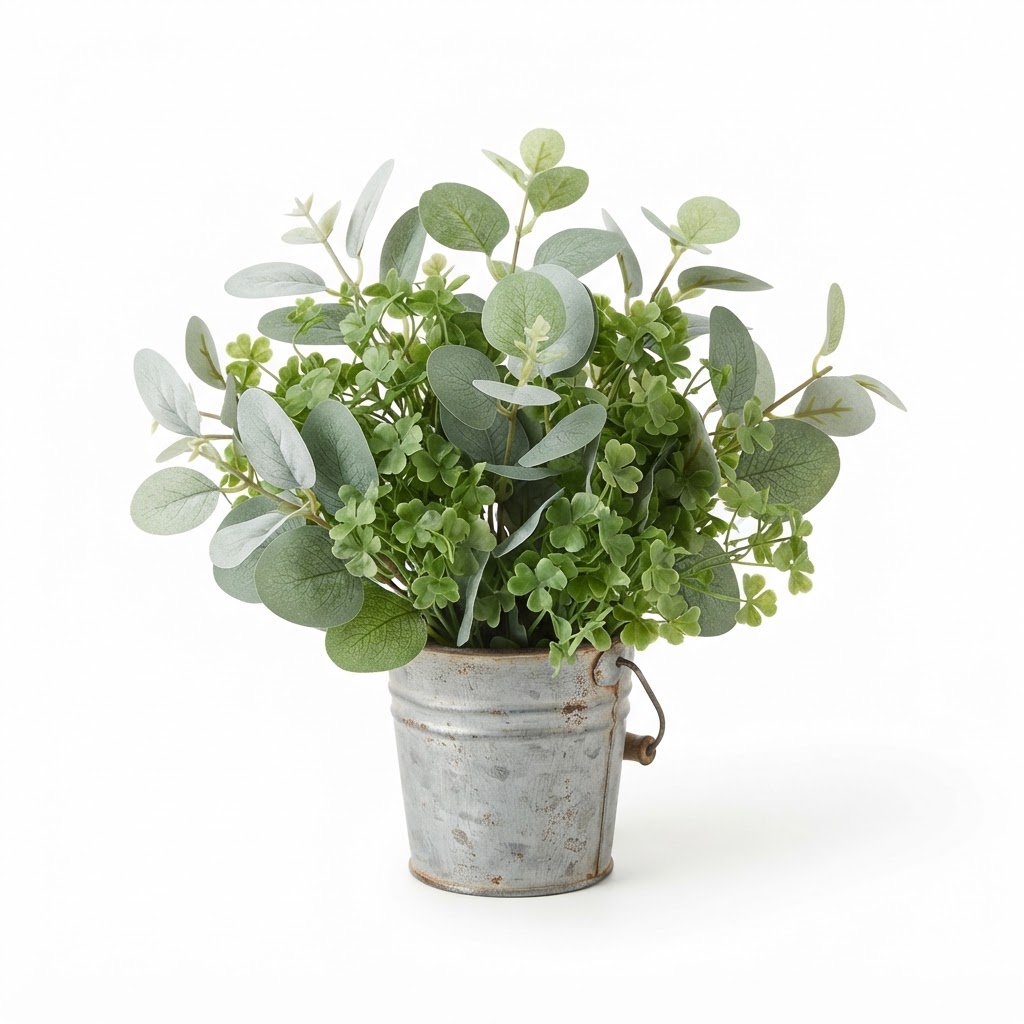Faux Eucalyptus And Clover Arrangement