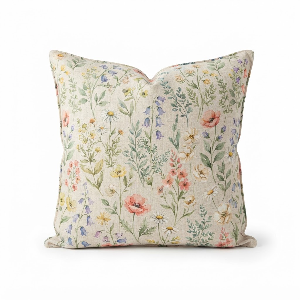 Spring Linen Blend Floral Pillows