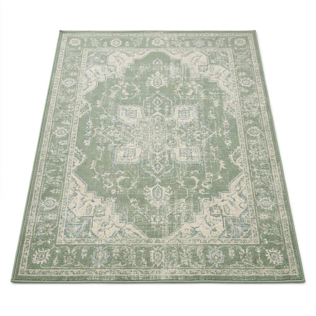 Spring Sage Green Distressed Area Rug