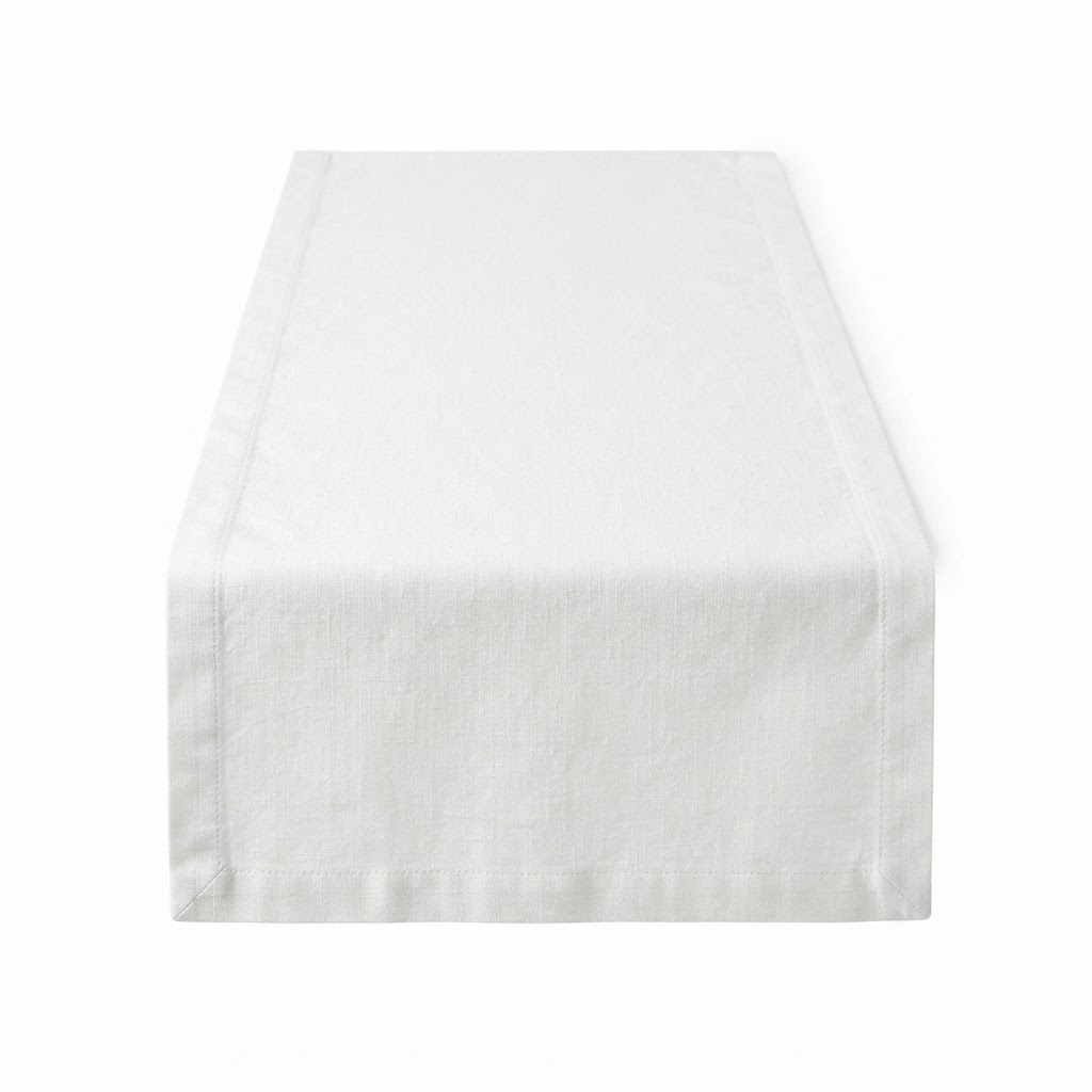 Transitional White Linen Table Runner