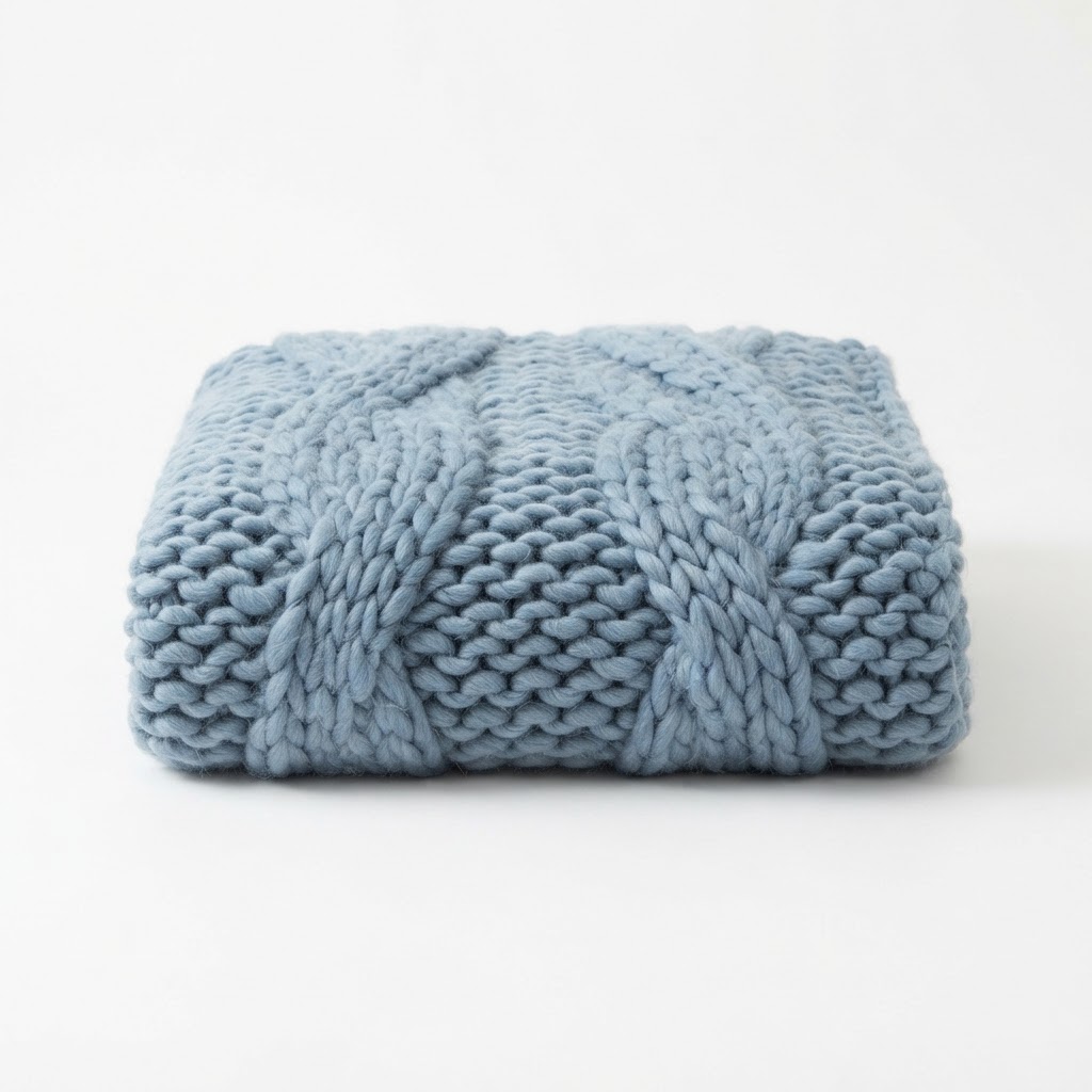 Chunky Knit Soft Blue Throw Blanket