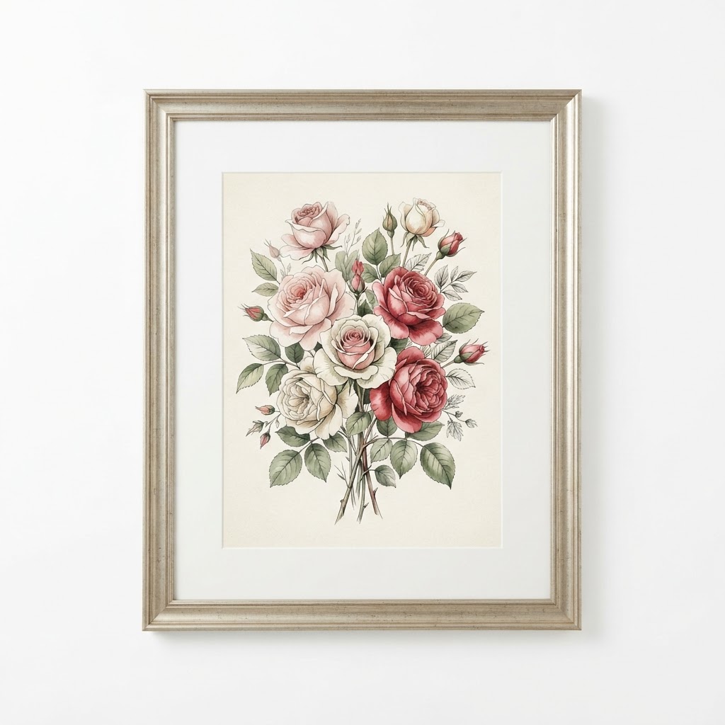 Transitional Rose Floral Framed Art