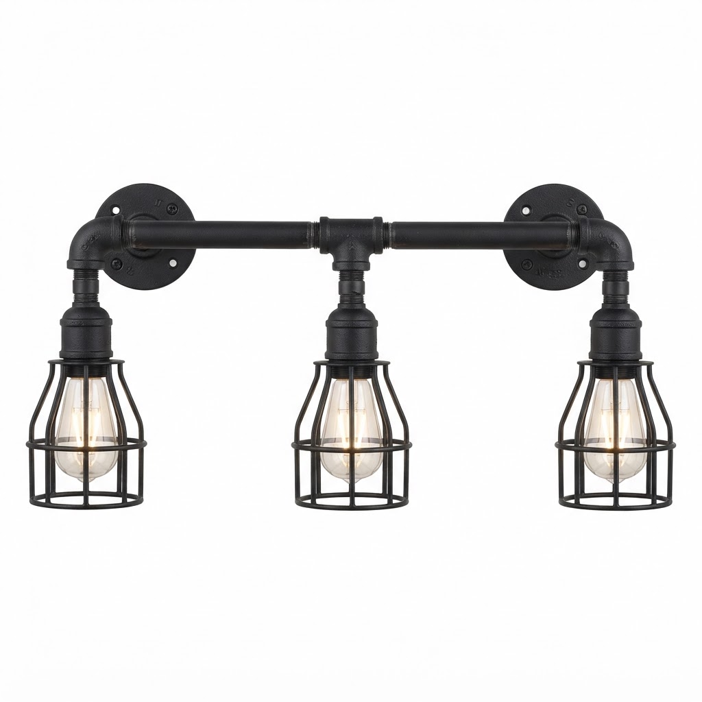 Matte Black Metal Pipe Vanity Light