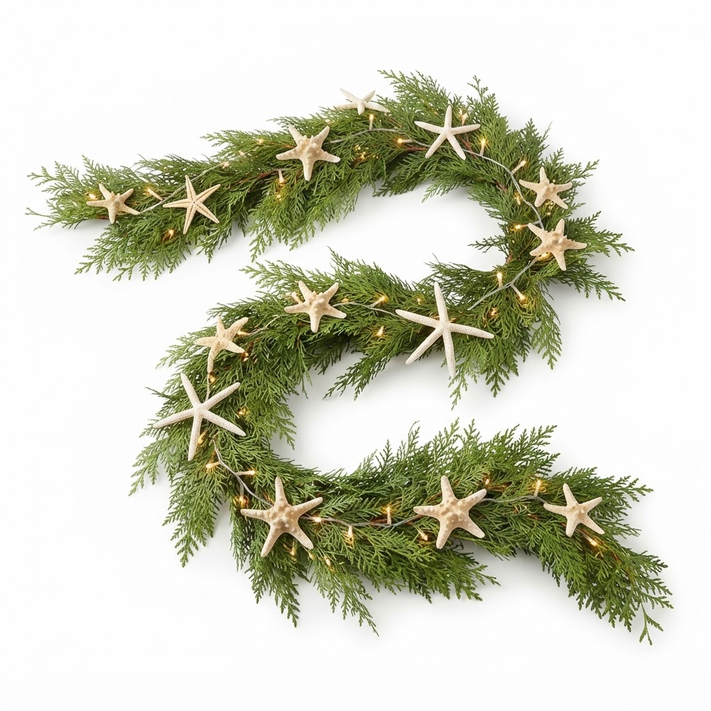 Cedar and Starfish Pre-Lit Garland