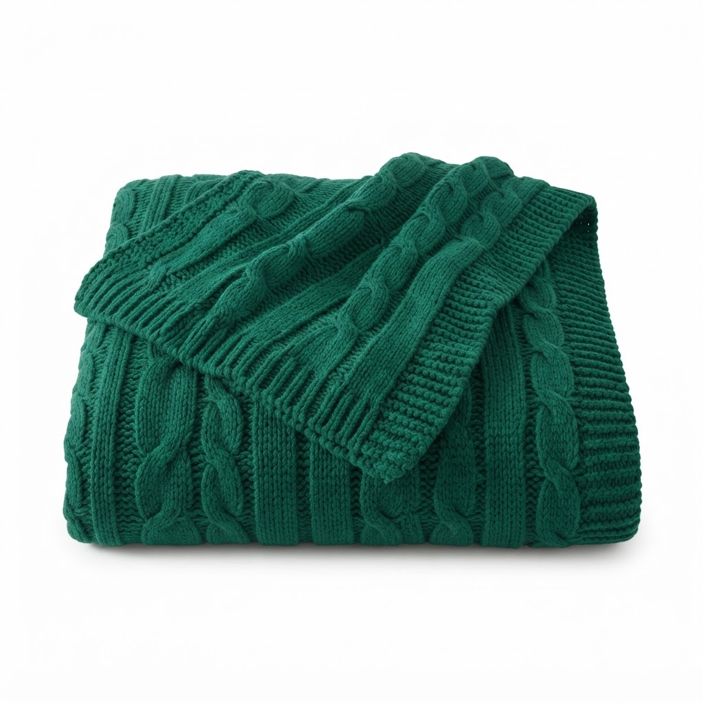 emerald cable knit throw blanket