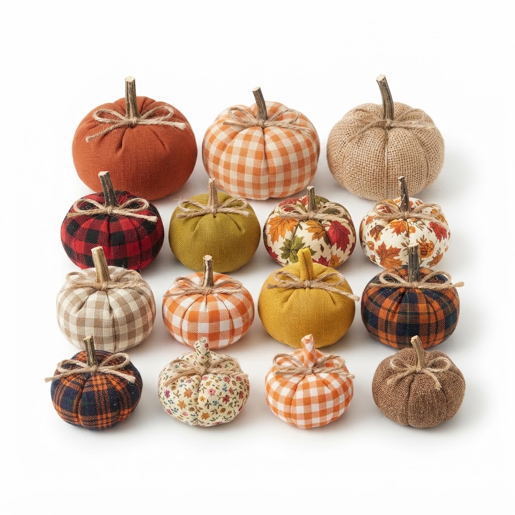 Assorted Miniature Fabric Pumpkins Set