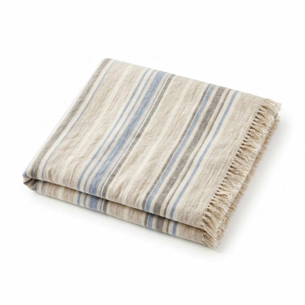 Striped Linen Throw Blanket