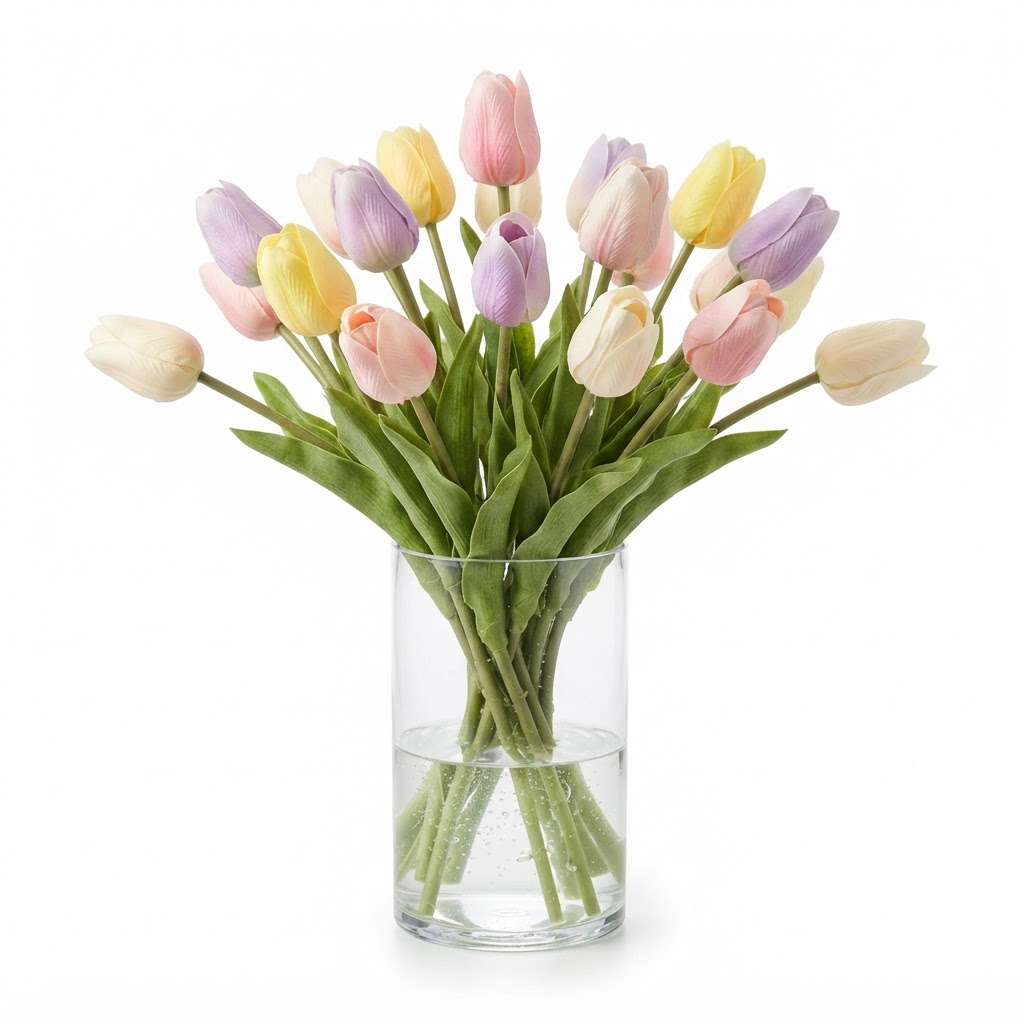 Faux Tulip Arrangement in Glass Vase