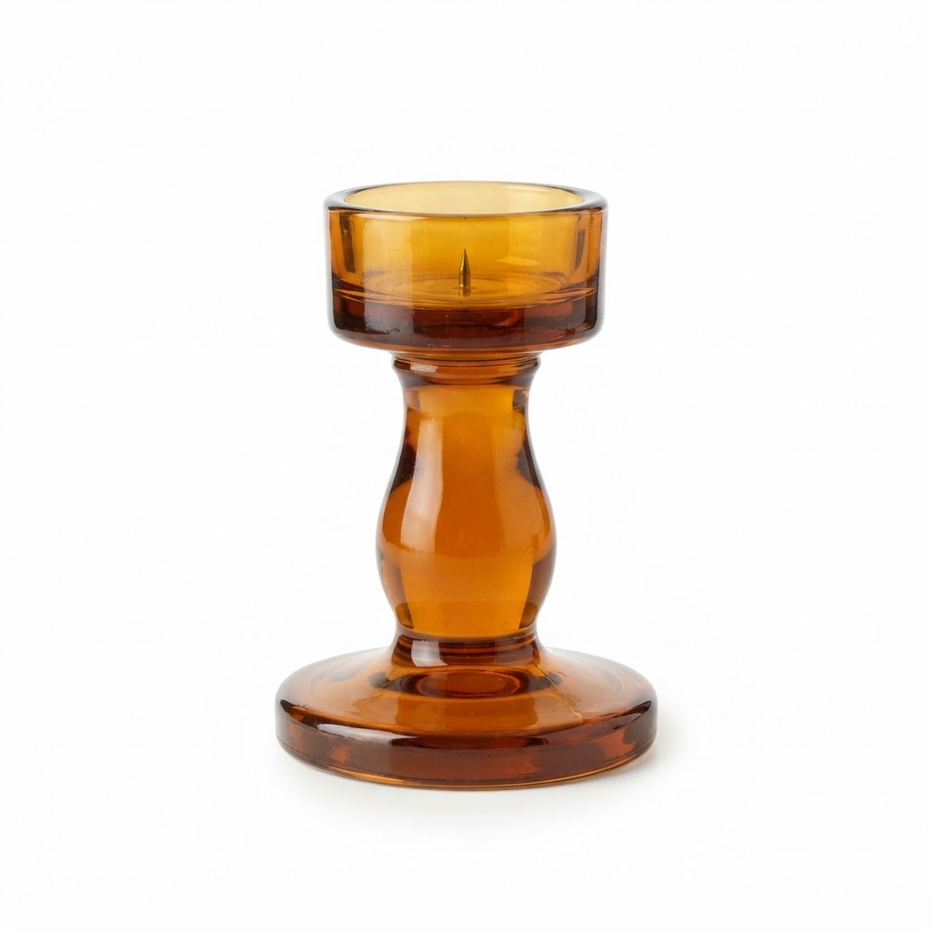 Amber Glass Pillar Candle Holders